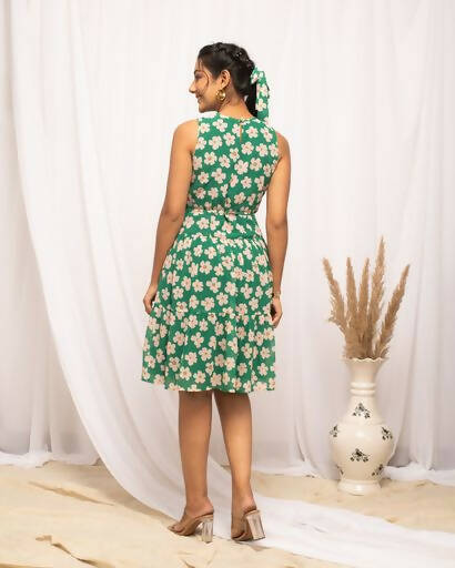 FIORRA Women's Green Georgette Floral Printed Western Dress - Distacart
