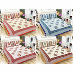Floral Print Queen Size 90x108 Inches Jaipuri Flat Bed Sheet Bedspread with 2 Pillowcases
