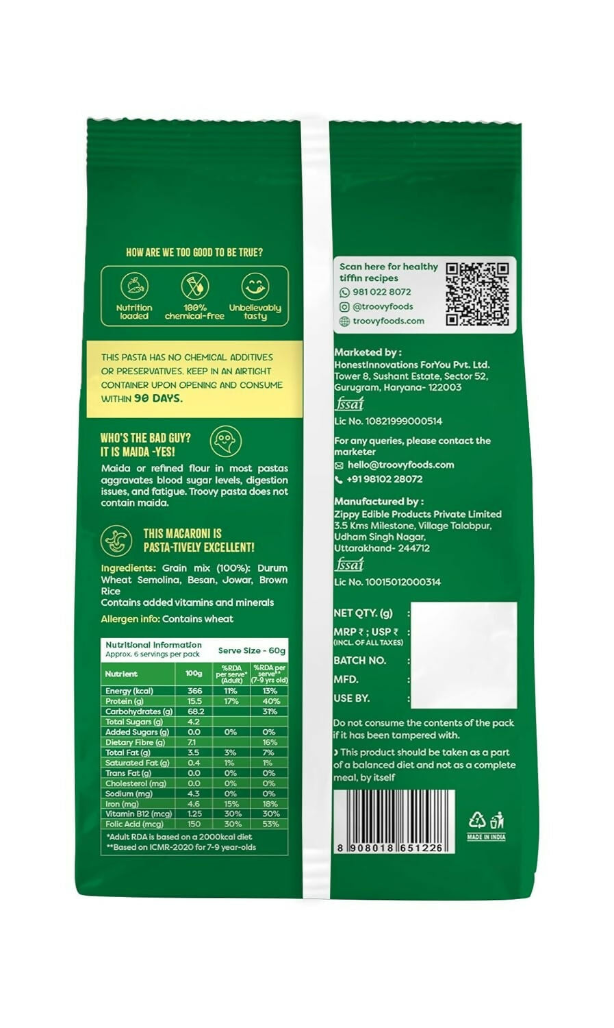 Troovy Millet Macaroni Pasta Protein & Iron rich