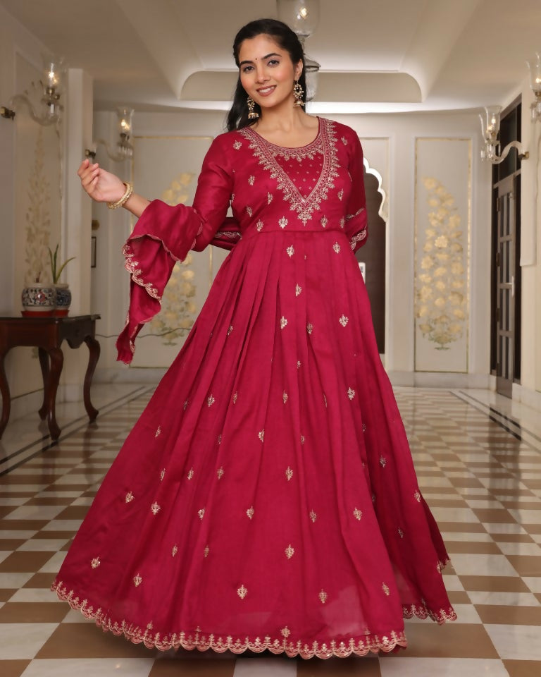 Jyoti Fashion Women's Rani Pink Soft Silk Embroidered Designer Kurta Set