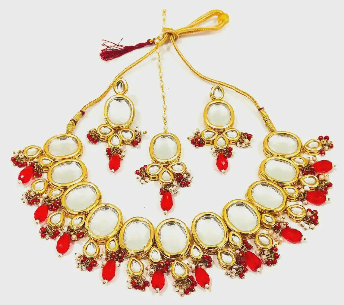 Joban Fashion Hand Made High Quality Gold Plated Base Metal Alloy Kundan Stone Studded Kundan Jewellery Set