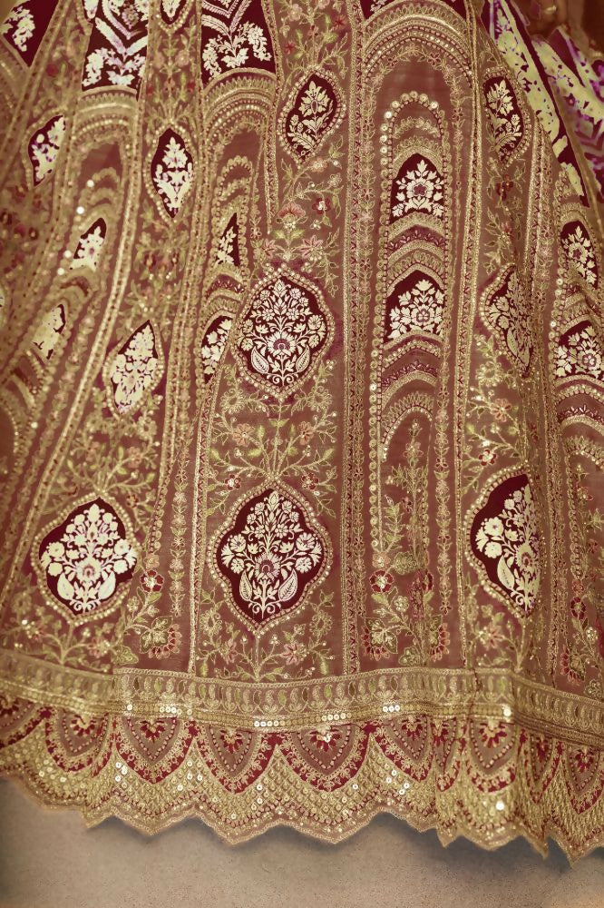 Kesar Fab Coffee Banarasi Silk Embroidered Lehenga