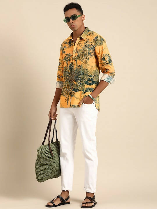 Yellow Men Pure Cotton Relaxed Floral Opaque Printed Casual Shirt - Mahotsav