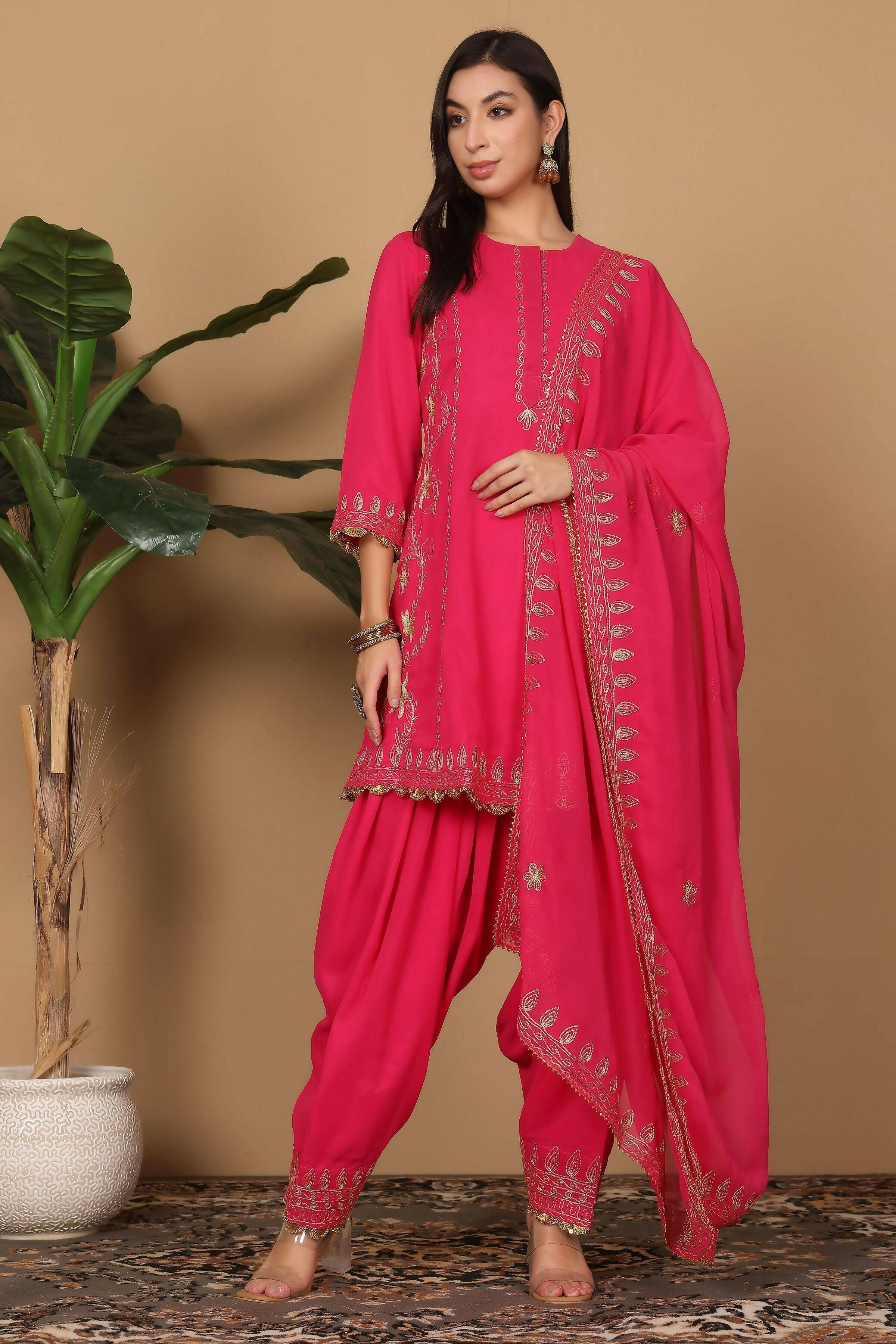 Joban Fashion Pink Georgette Kurta Set - Distacart