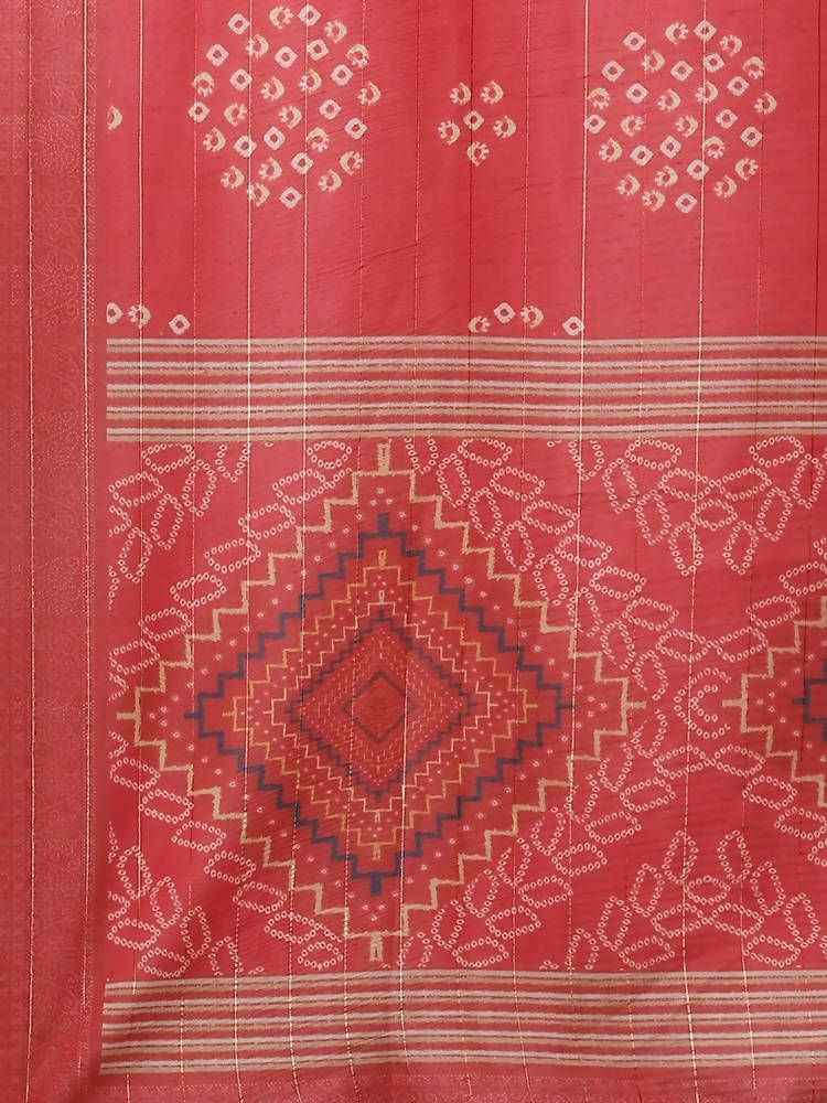 Yufta Women Red Bandhani Printed Regular Gotta Patti Kurta with Palazzo & With Dupatta