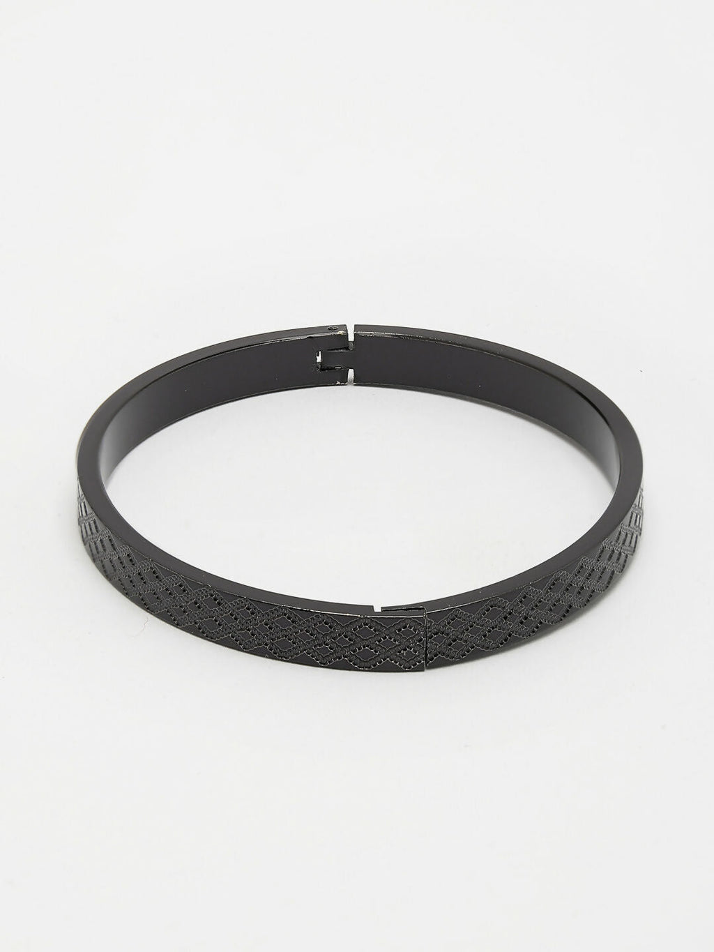 NVR Men's Black Rhodium-Plated Stainless Steel Kada Bracelet - Distacart