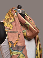 Burgundy Kalamkari Hand Painted Kanchipuram Silk Handloom Dupatta with Painting Design - Global Threads