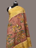 Burgundy Kalamkari Hand Painted Kanchipuram Silk Handloom Dupatta with Painting Design - Global Threads