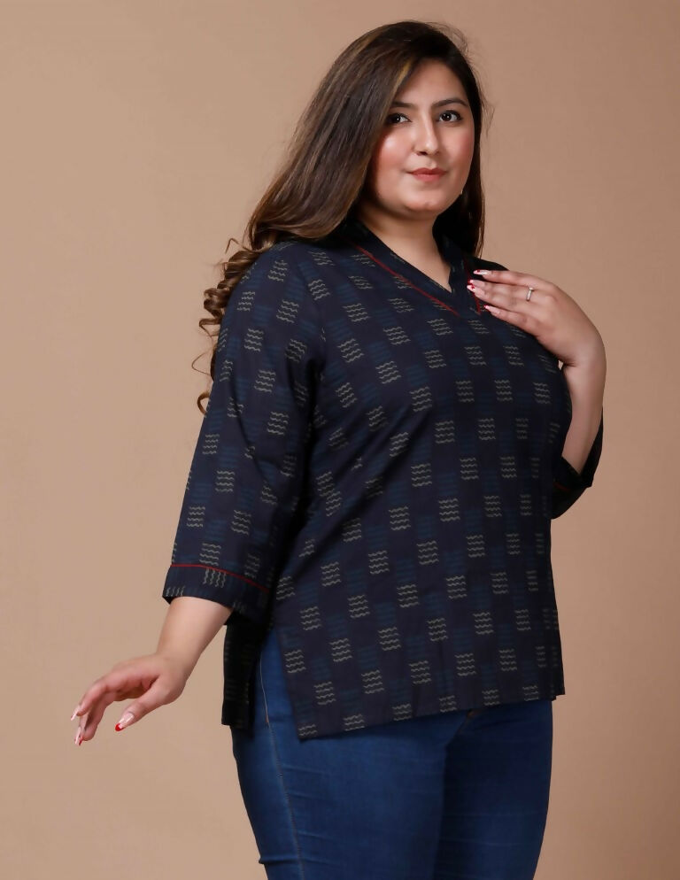 Miravan Women's Plus Size Blue Printed Indigo Kurti