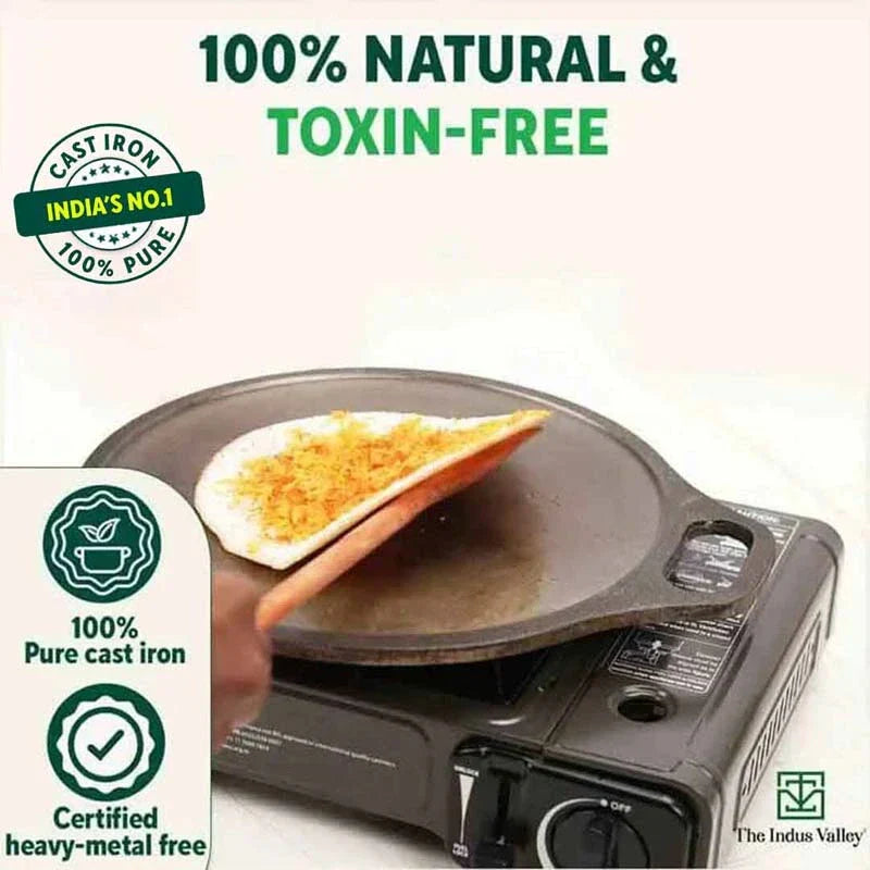 The Indus Valley Super Smooth Cast Iron Set: Frypan+ Kadai+ Tawa, Kitchen set for Home, Nonstick, 100% Pure,Toxin-free, Tadka Pan