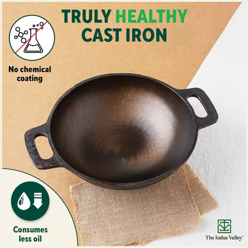 The Indus Valley Super Smooth Cast Iron Set: Kadai+ Tawa+ Frypan, Kitchen set for Home, Nonstick, 100% Pure, Toxin-free, Tadka Pan