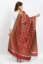 Mominos Fashion Moeza Women's Banarsi Silk Floral Woven Design Maroon Dupatta - Distacart