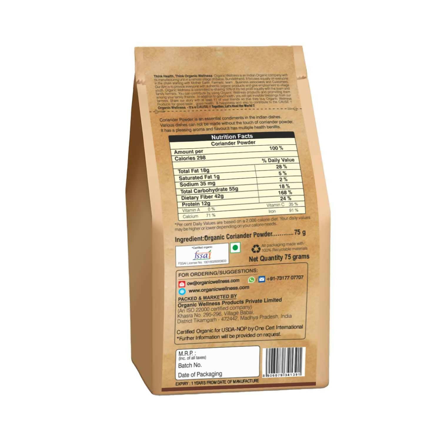 Organic Wellness Coriander Powder - Distacart