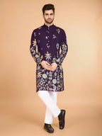 Vastranavya Exclusive Wedding Wear Viscose Rayon Thread Embroidered Work Kurta