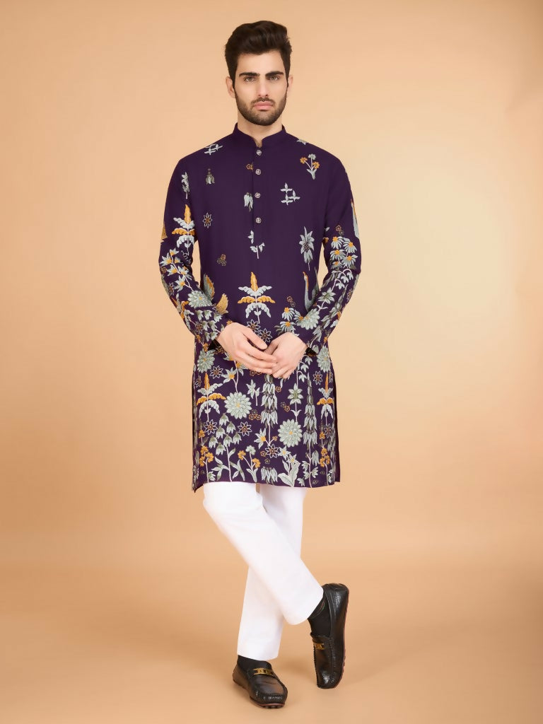 Vastranavya Exclusive Wedding Wear Viscose Rayon Thread Embroidered Work Kurta
