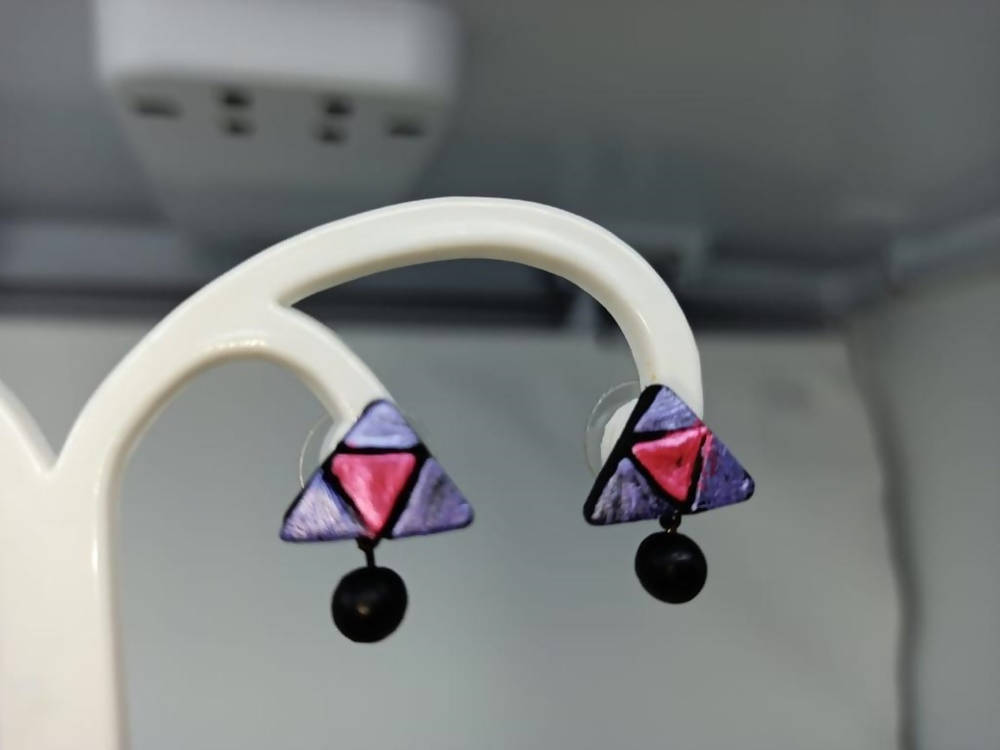 Terracotta Triangle Ear Studs With Drops