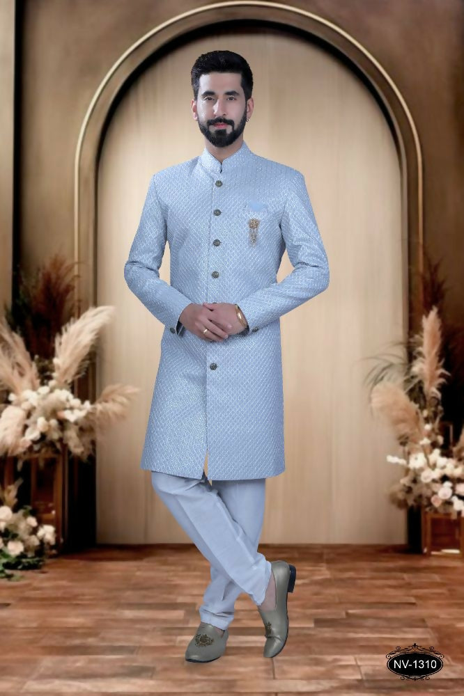 Joban Fashion Men's Blue Base Silk Kurta with Pyjama