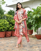 Vaasva Women's Rust Tissue Gota Embroidered Suit Set With Solid Pant And Embroidered Dupatta