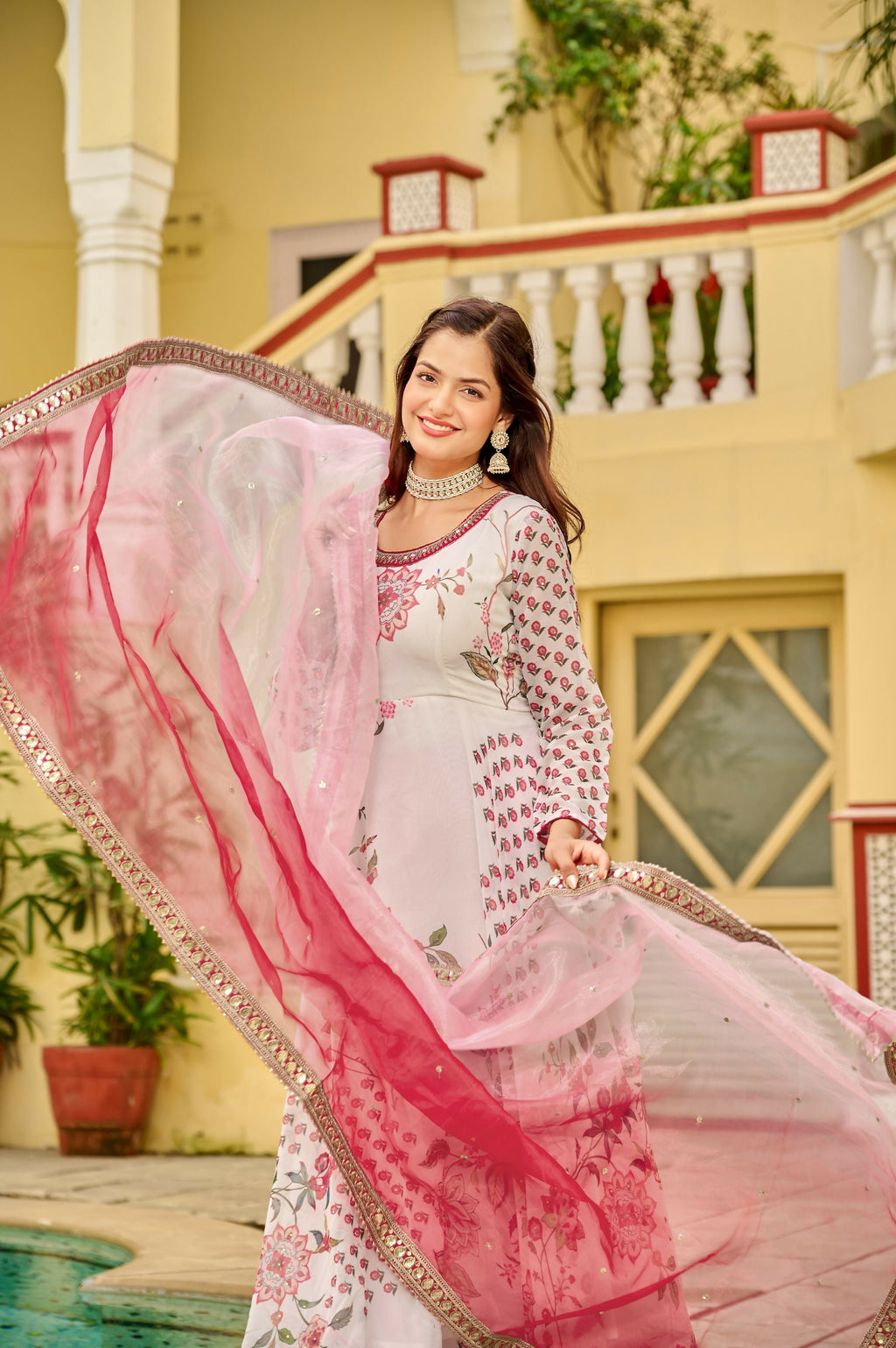 Joban Fashion Pink/white Kurta Set Georgette Embroidery Sequence Work - Distacart