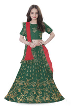 Dwiden Green Baby Doll Tafetta Sattin Semi-Stitched Girl's Lehenga Choli