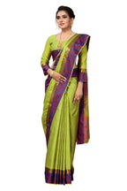 Vamika Ethnic Fire Parrot Green Cotton Silk Saree - Distacart