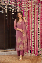 The52 Onion Gorgeous Floral Printed Zarna Silk Fabric Straight Kurta Pant with Dupatta Set - Distacart