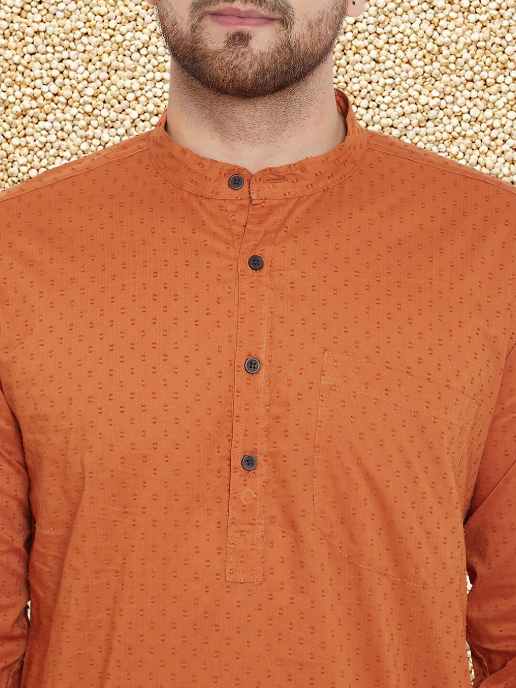 Even Apparels Men's Orange Emboided Cotton Kurta