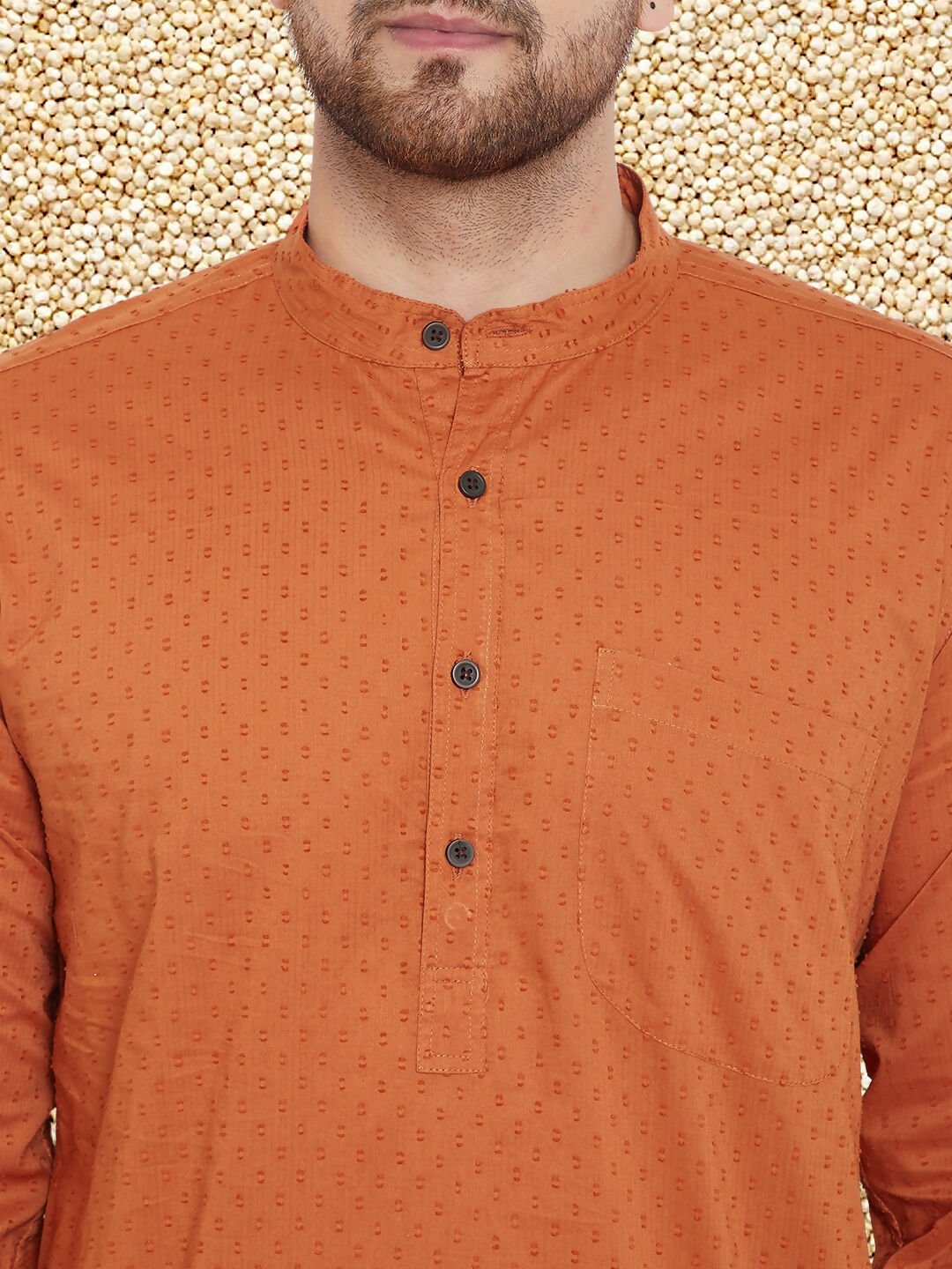 Even Apparels Men's Orange Emboided Cotton Kurta