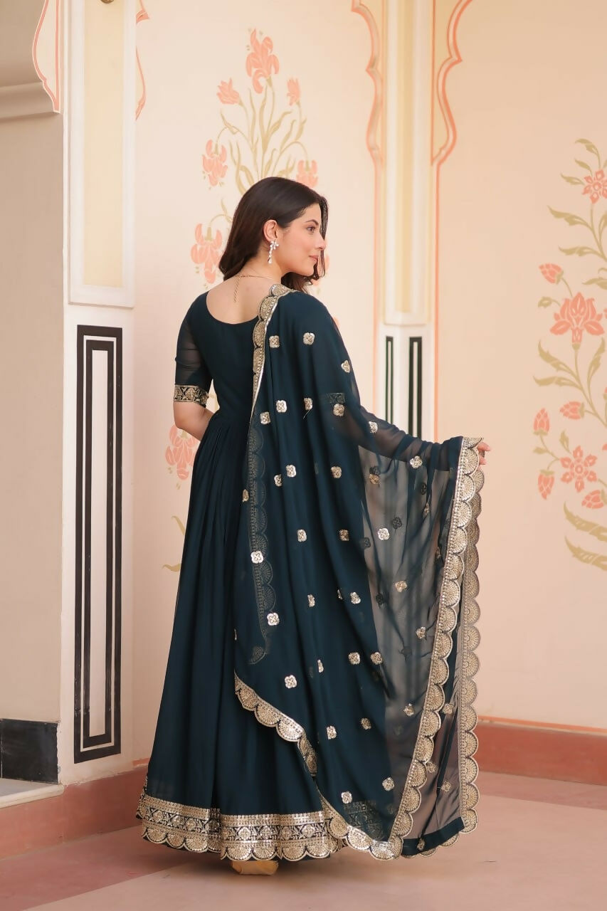 Teeya Creation Rama Color Faux Georgette Embroidery Work Wedding Wear Long Gown - Distacart