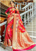 DEIANA'S Beautiful Designer Golden zari Soft Lichi Silk Saree - Red