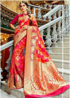 DEIANA'S Beautiful Designer Golden zari Soft Lichi Silk Saree - Red