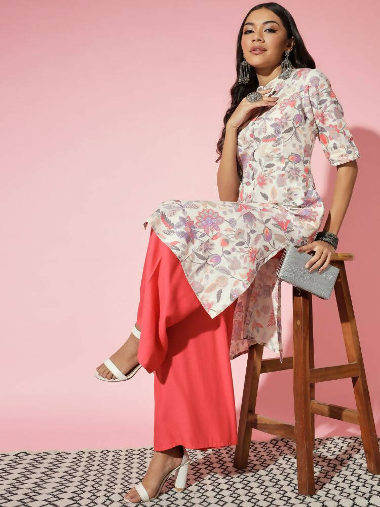 Myshka Women Multi Floral Cotton A-Line Round Neck Kurtas - Distacart