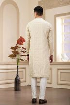 Raivat Ethnic Art Silk Thread Work Kurta Pajama In Beige Colour