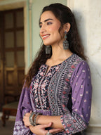 Juniper Women's Lavender Cambric Geometric Printed Mix And Match Kurta Palazzo And Dupatta Set - Distacart