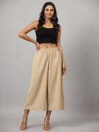 Juniper Women's Beige Cotton Flex Flared Culottes - Distacart