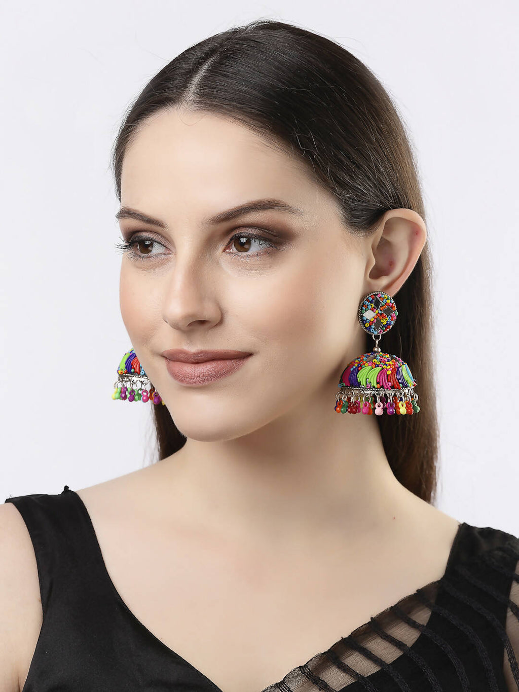 NVR Women Multi Color Artificial Beads Brass-Plated Jhumka Earrings - Distacart