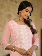 Juniper Women's Pink Georgette Printed Kurta - Distacart