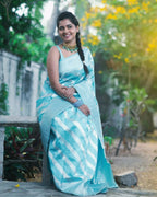 DEIANA'S Beautiful Designer Golden zari Soft Lichi Silk Saree - Sky