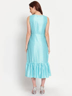 Myshka Women's See Green Solid Cotton Blend Sleeveless Round Neck Casual Dress