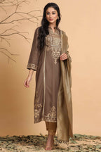 Juniper Women's Brown Rayon Printed Straight Kurta Set - Distacart