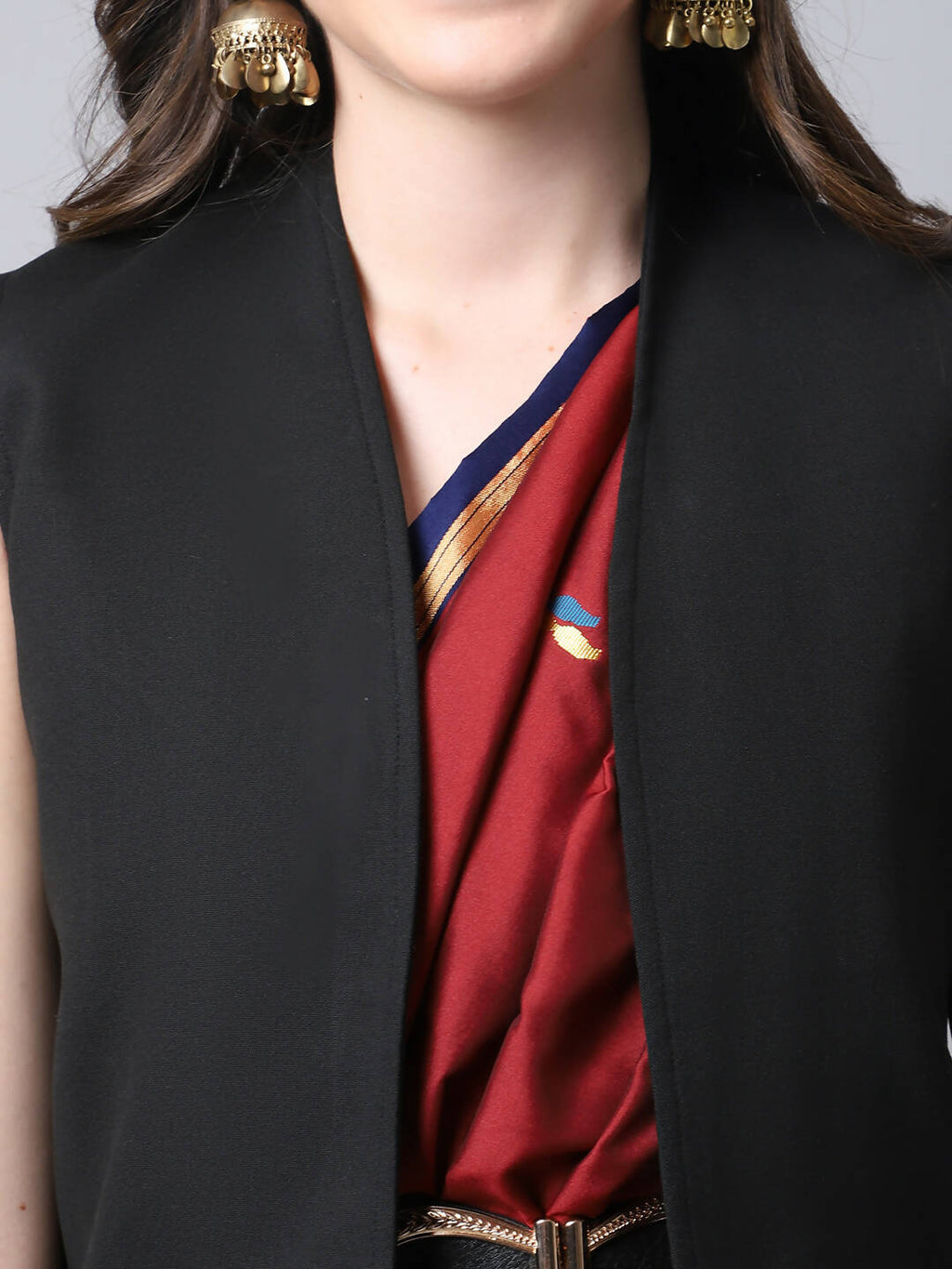 Even Apparels Black Polywool Open Front Women's Long Coat - Distacart