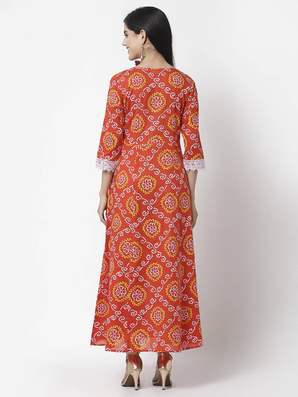 Myshka Women's Pure Cotton Round Neck Printed 3/4 Sleeve Dress