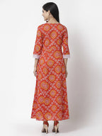 Myshka Women's Pure Cotton Round Neck Printed 3/4 Sleeve Dress