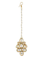 White Gold-Plated Kundan Studded Beaded Maang Tikka - Ruby Raang - Distacart
