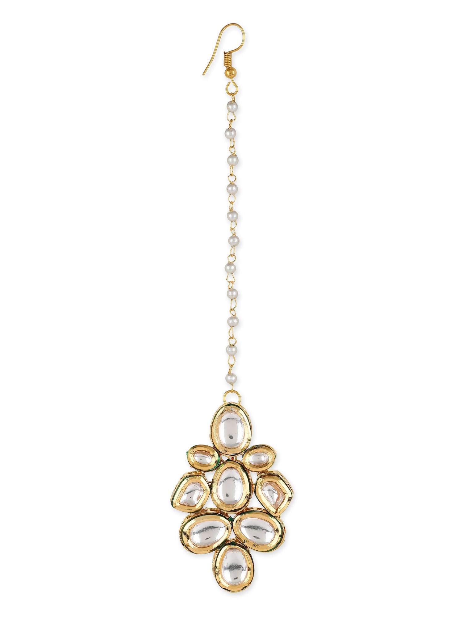 White Gold-Plated Kundan Studded Beaded Maang Tikka - Ruby Raang - Distacart