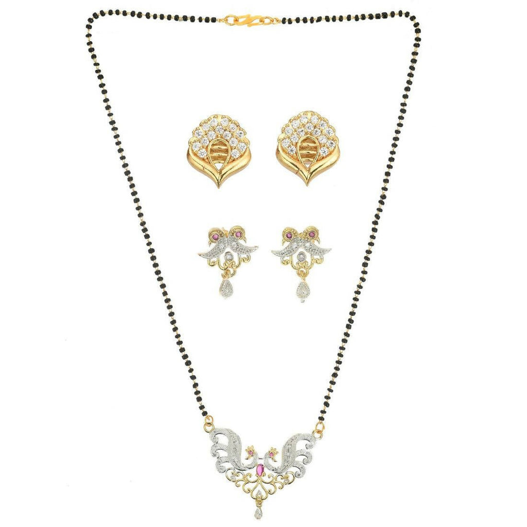 AanyaCentric Gold-Polished Mangalsutra with Pendant, 2 Pair Earrings