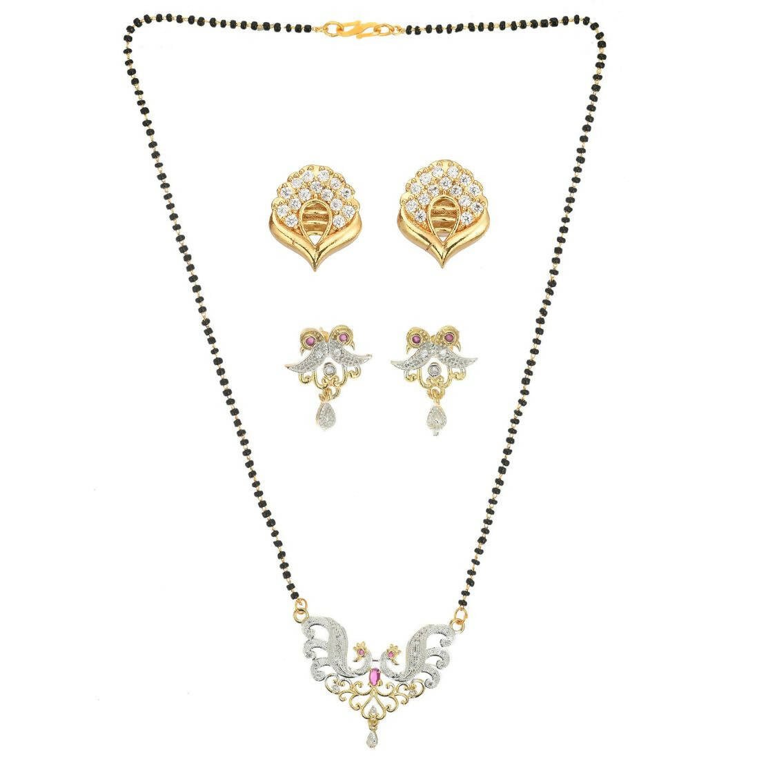 AanyaCentric Gold-Polished Mangalsutra with Pendant, 2 Pair Earrings