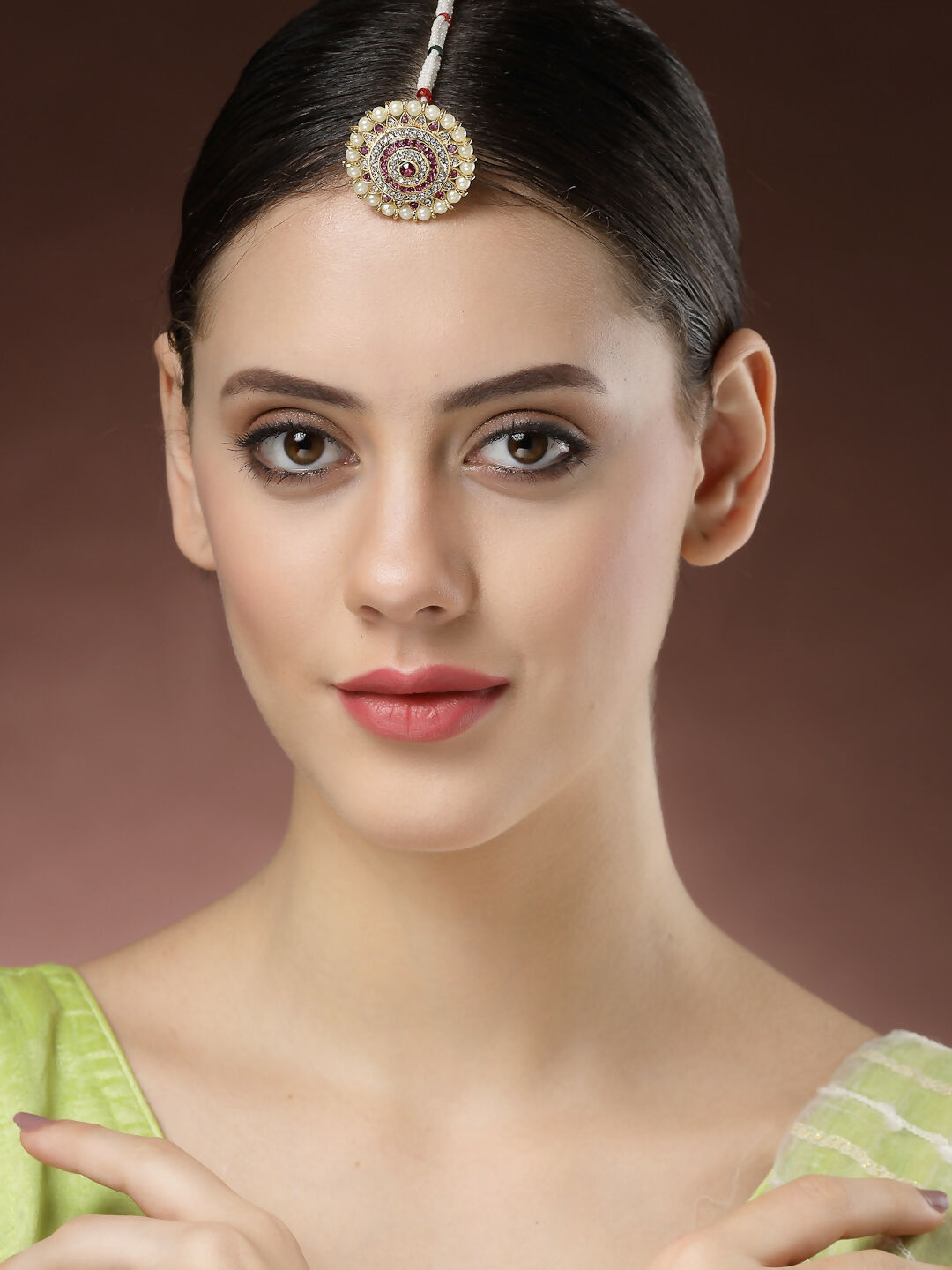 NVR Women's Gold-Polished CZ Stone-Studded Borla Maang Tikka - Distacart