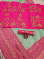 DEIANA'S Beautiful Designer Golden zari Soft Lichi Silk Saree - Pista