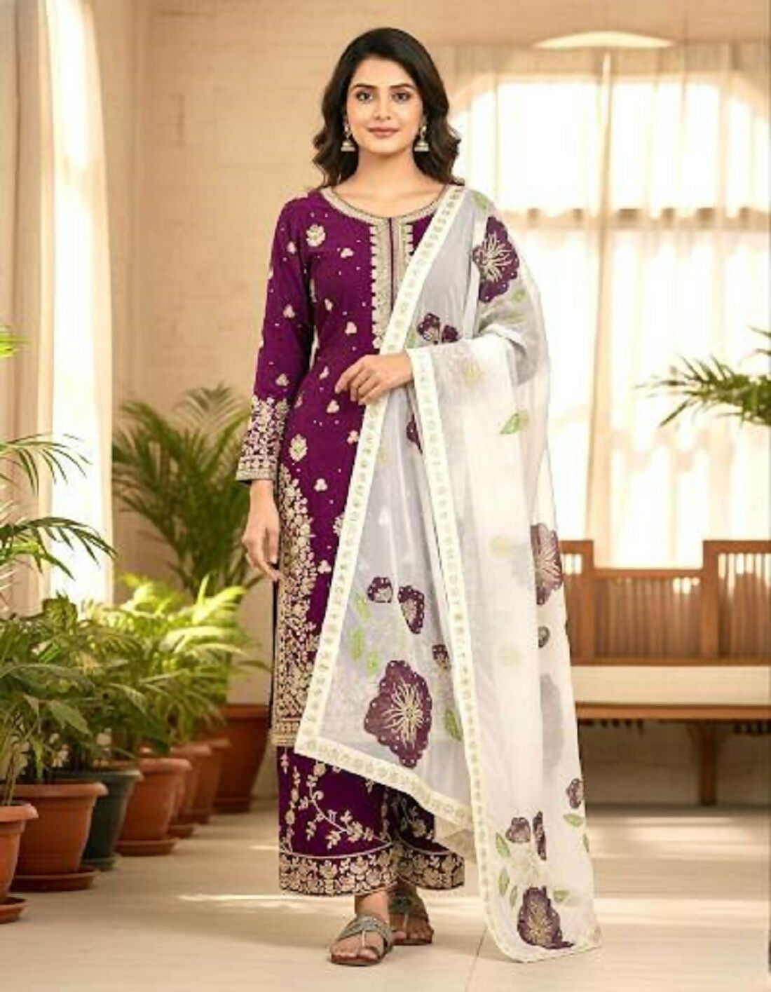 Teeya Creation Wine Fendy Silk Beads Work Designer Wedding Wear Salwar Suit - Distacart